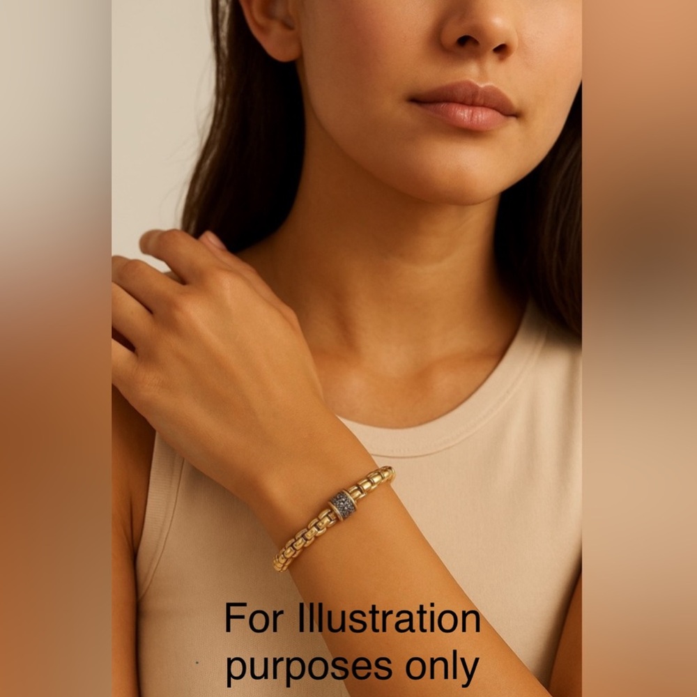 Fope Flexit Eka Bracelet Yellow Gold with White Gold Blue Sapphire Rondel Sz: 17 - Picture 2 of 15